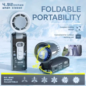 FC08 Transparent Handheld Cooling Fan with TEC Ice Cooler and LED Flashlight Foldable 3600MAh Battery 13000rpm Turbo Portable Fan