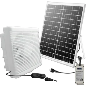 FXW-8C 25W Solar Powered Industrial Ventilation Fan Kit 8in Dual Ball Bearing 12V Waterproof Louver Design 4000mAh