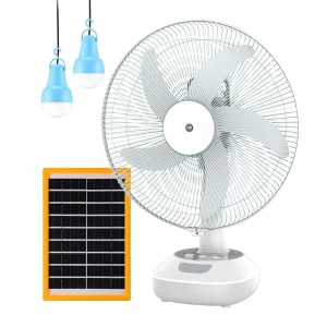Factory 16 Inch Rechargeable Fan Oscillating Solar Fan AC/DC Table Desk Fan With LED Light Bulbs and Output