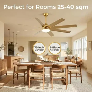 Factory 72 Inch Remote Control DC Motor 3CCT 8 ABS Blades LED Ceiling Fan with Light for Living Room