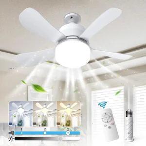 Factory CE 1000 Lumens Ceiling Fan With Light Remote 3 Gear Wind Speeds E26 E27 Bladeless Dimmable LED Socket Fan Lights