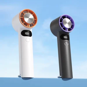Factory Custom Handheld Fan with Folding Hook LED Battery Display Fast Cooling Portable Mini Fan