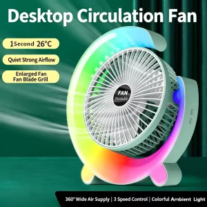 Factory Desktop Circulation Fan 3-Speed Wind 5-Level Light Multiple Light Modes Fan and Light 2 in 1 New Design