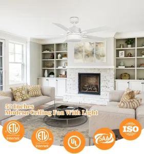 Factory Direct 52 Inch White AC Motor Dimmable Light Ceiling Fan 5 Blades Low Noise Household Use Decorative