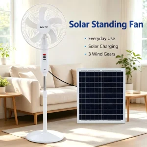 Factory Direct Portable Solar Rechargeable Fan Low Noise Battery Powered Solar Fan for Home Household Use