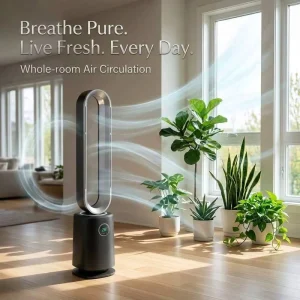 Factory Direct Smart Bladeless Tower Fan HEPA Plasma air Purifier Remote Control for Modern Household and Hotel