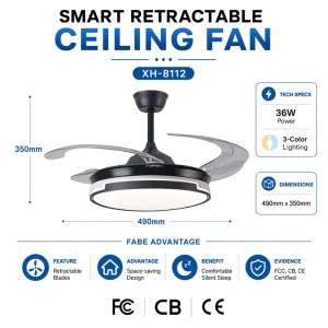 Factory Direct Supply LED Invisible Ceiling Fan Lights Restaurant with Lights Fan Lights Household Ceiling