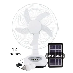 Factory Fan With Battery 12 Inches Solar Rechargeable Fan With Solar Panel and 2 Pcs Led Bulbs Original Fan Factory