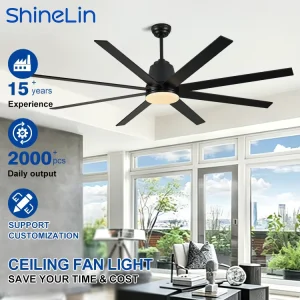 Factory High Power Modern Indoor Warehouse 70 Inch 8 Blades DC Motor Remote Control Dimming LED Ceiling Fan with Light