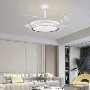 Factory Indoor Modern Bedroom Living Room Office Iron+ABS Remote Control 4 Blades LED Invisible Ceiling Fan with Light