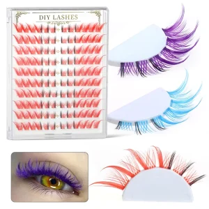 Factory Party Colorful Cluster Lashes Ombre Mixed Color Segmented Eyelashes Extensions Pre made Fan Lash Extensions