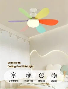 Factory Price Low Profile E27 Smart Socket Ceiling Fan with LED Light and Remote Control