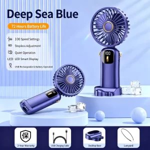Factory Speed Set Led Smart Display Fan Plug in & Rechargeable With Four Colors Portable Handle Desktop Mini Fan