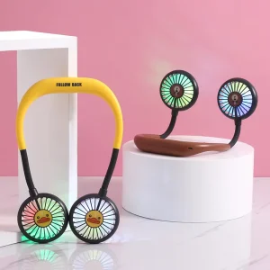 Factory Summer Lazy Wearable Portable Handheld Neck Fan USB Electric Outdoor Rechargeable Battery Sport LED Kids Mini Neck Fan