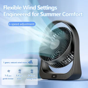 Factory Supply 8000mAh Table Air Circulator Fan 6 Speed Adjustable Timer LED Digital Display Portable Car Use OEM Support