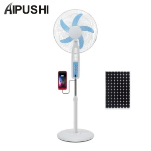Factory Supplying 12V Solar DC High Speed USB Stand Fan 16 Inch with LED Light Bulb