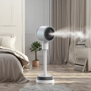Factory Whole Sell 6000mAh Lithium Powerful Air Conditioner Fan Tower Mist Fan Rechargeable Standing Fan With Heating Function