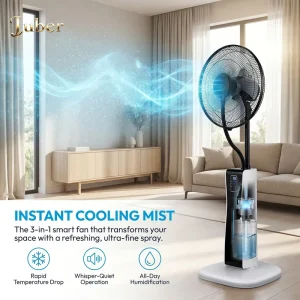 Fan with Humidifier 16 Inch Air Cooling Standing Stand Fan with Remote Control Water Mist Fan Vertical Cooler