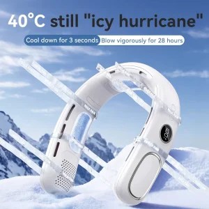 Fashion Ice Cooling Bladeless Neck Fan Ultra Lightweight Quiet Operation 5 Speeds Adjustable Hands Free Portable Car Outdoor