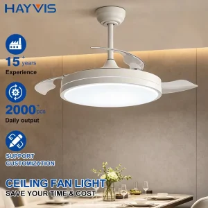 Fashion Style 42 Inch 3 Blades Remote Control Modern Retractable Invisible Led Ceiling Fans With Light