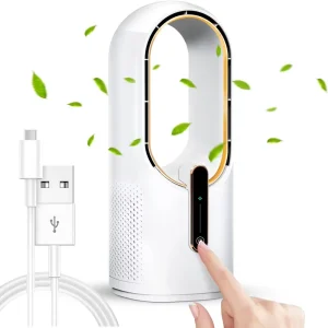 Feigo Mini Portable Bladeless Desk Fan USB Rechargeable Digital 3 Wind Speeds Plastic Personal Cooling Fan for Car Outdoor Use