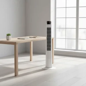 Floor Standing 36″ High Speed Oscillating Digital Control Remote Bladeless Plastic Hotel Use Pedestal Tower Fan