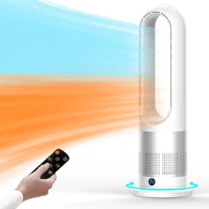 Floor Standing Electric Leafless Heater and Cooler Fan Combo with Remote Control