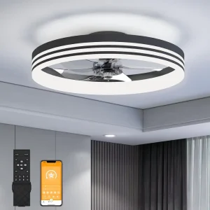 Flush Mount 6 Wind Speeds Smart Low Profile Ceiling Fan with Lights for Bedroom Kids Room and Living Room