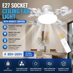 Foldable Blades Sealed Dust Mosquito Proof Design Ceiling Light with Fan 6000Lumen 3 Color Dimmable LED 3 Speed Adjustable