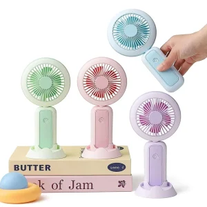 Foldable Mini Handheld Fan 3 Speed Adjustable USB Rechargeable Portable Desk Fan With Base LED Light Pocket Cooling Fan