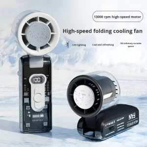 Foldable Portable Handheld Mini Fan Digital Display LED Light Battery Powered Ice Compress Function Car RV Household Plastic