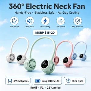 Folding Neck Fan Portable USB Powered Mini Wearable Neck Cooler 3 Speed Head Cooling Fan for Outdoor Travel Home