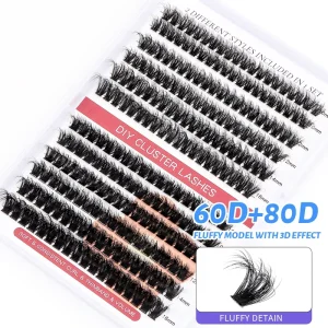 Free Sample 20d 30d 40d 50d Diy Cluster Eyelashes Kit Custom logo C d Curl 8 16mm Segment Fans Diy Lash Cluster Glue