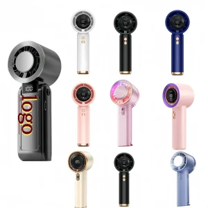 Free Sample Factory Portable High Speed Handheld Fan Smart Digital Display Outdoor Powerful Mini USB Rechargeable