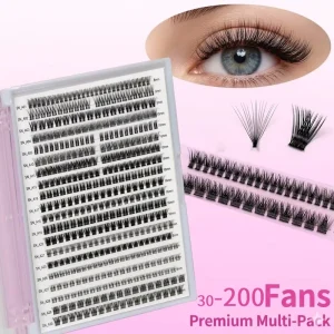 Free custom logo segment lashes 30D 40D 50D 100D 200D 8mm 18mm Cluster Lashes Kit Full Strip Eyelashes Fan Eyelashes