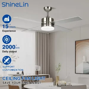 Good Quality Modern Indoor Living Room 52Inch Mute DC Motor Remote Control Adjustable Smart Led Ceiling Fan with Light
