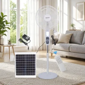 Good Selling China Oem Factory 16 Inch 25W White Rechargeable Indoor Solar Fan with Solar Panel