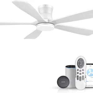 Gorgeous Flush Mount Wood 5 Blades LED Ceiling Fan Light Living Room Remote Control Dimmable LED Ceiling Fan