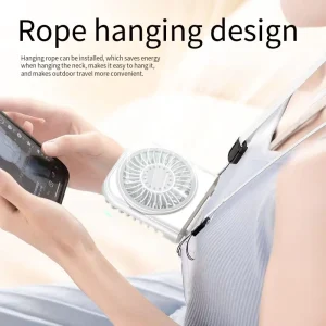 Green Mini Cooling Electric Rechargeable Foldable Neck Fan with Color Box Packaging for Household Outdoor Use