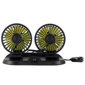 HF336B 12V 24V Universal Dual Head Clip Car Truck Fans 2 Speeds 360 Rotation Cigarette Lighter Plug Plastic