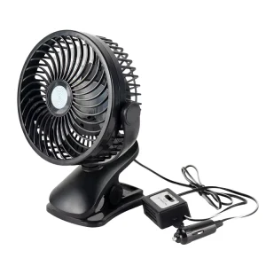 HF373 6 Inch DC 12V Plastic Car Clip Fan with Cigarette Plug 12W 40 DB Quiet Cooling for Cars SUVs RVs
