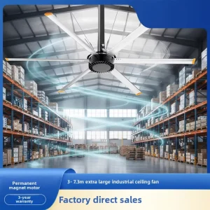 HVLS Fan 8ft 10ft PMSM Low Noise Energy Efficient Hotel Cow Farm Industrial Commercial Big Ceiling Fan for Gym Cooling