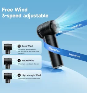 HandFan Mini Portable High Speed Three Speed Brushless Motor Rechargeable 2000mAh USB C Car/RV Fan 2 in 1 Handheld/Table Stand