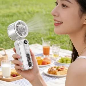 Handheld Air Fan with Ice Cooler Portable Turbo Fan USB Rechargeable 100 Levels Stepless Speed Mini Personal Fan for Summer