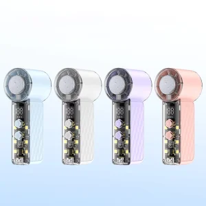 Handheld Car Semiconductor Cooling Mini Fan USB Charging Brushless Motor 2000mAh Battery Ambient Lighting