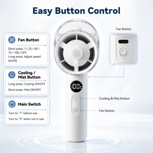Handheld Fan 3-in-1 Portable Cooling Fan with Mist Spray Battery/USB Rechargeable for Outdoor Car & Household Use