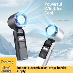 Handheld Fan Charging Mini Fan Big Wind High Speed Refrigeration Flashlight Plastic Brushless Motor 4000mAh Wearable Folding Fan