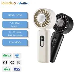 Handheld Ice Cooling Fan Low MOQ 9.5W Foldable Stand Desk Fan Stepless Speed Personal Cooler with LED Display