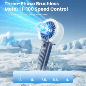Handheld Mini Battery Powered Water Mist Fan with 100 Speed Levels Digital Display English Operation for Car & Outdoor Use