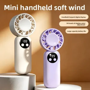 Handheld Mini Fan Portable Quiet Intelligent Digital Display 1200-2000mAh Battery USB-Charged Stepless Wind Speed